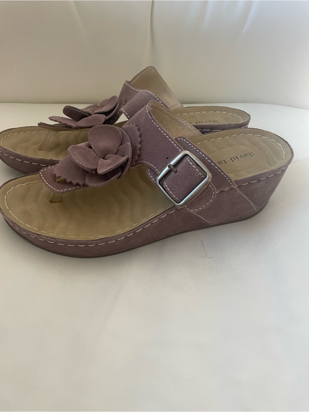 David‎ Tate Dusty Mauve Floral Wedge Mules
